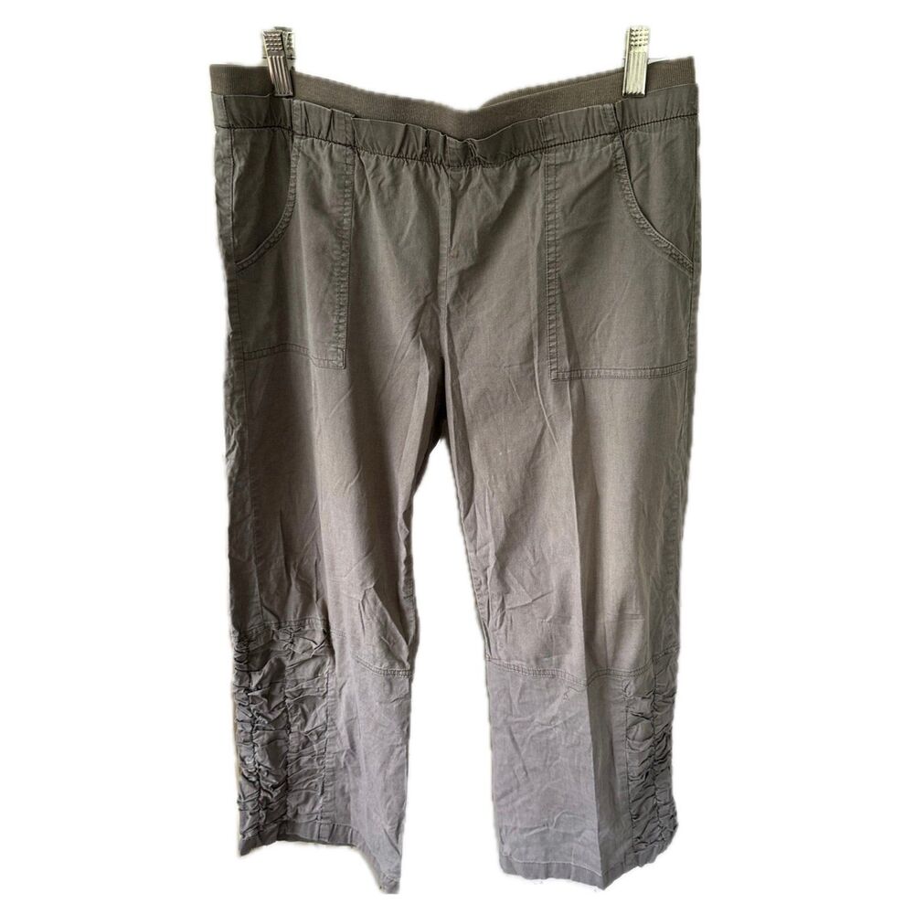 XCVI Women's Poplin Side Ruched Wide Leg Crop Pull On Pants M Discontinued